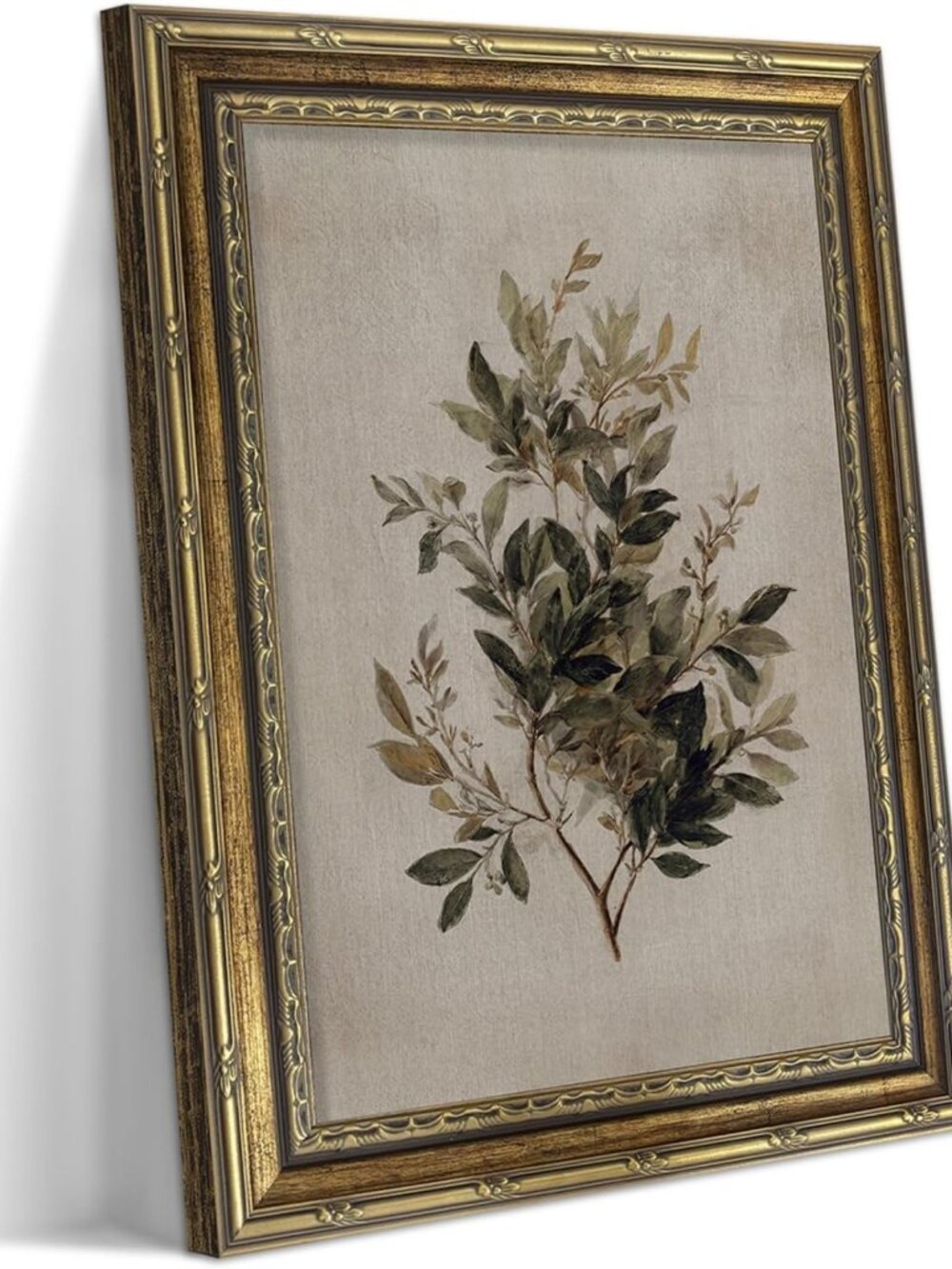 Botanical Wall Art Print - Gold Framed Olive Green Boho Decor, Vintage Tree